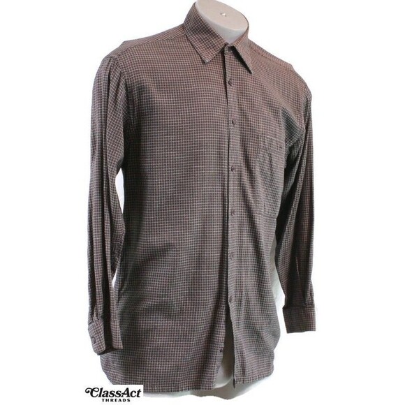 Pierre Cardin Vintage Mens Button Up Shirt Long Sleeve Brown Checked Sz M - Picture 1 of 4
